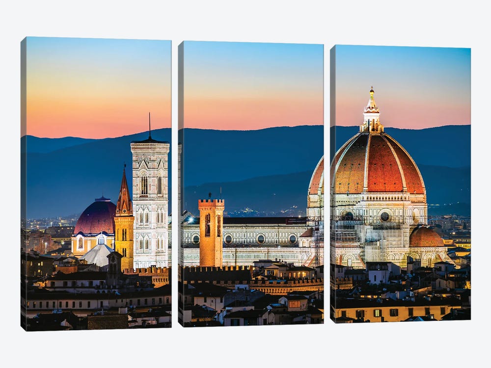 Dusk Over Florence, Italy by Matteo Colombo 3-piece Canvas Art Print