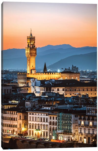 Palazzo Vecchio At Twilight, Florence Canvas Art Print - Florence Art