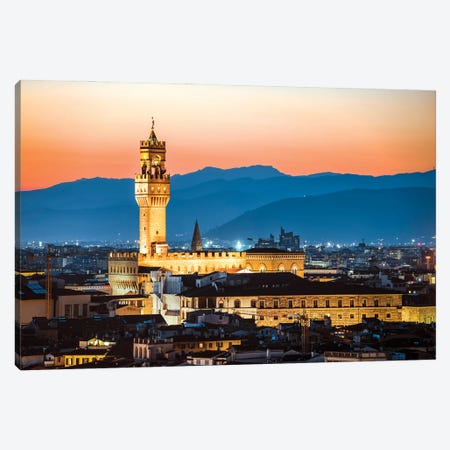 Palazzo Vecchio And Florence At Dusk Canvas Print #TEO1295} by Matteo Colombo Canvas Art Print