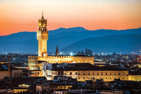 Florence: Palazzo Vecchio And Florence At Dusk by Matteo Colombo