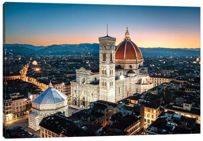 Dusk Over The Cathedral Of Florence, Italy Canvas Art Print - Tuscany Art