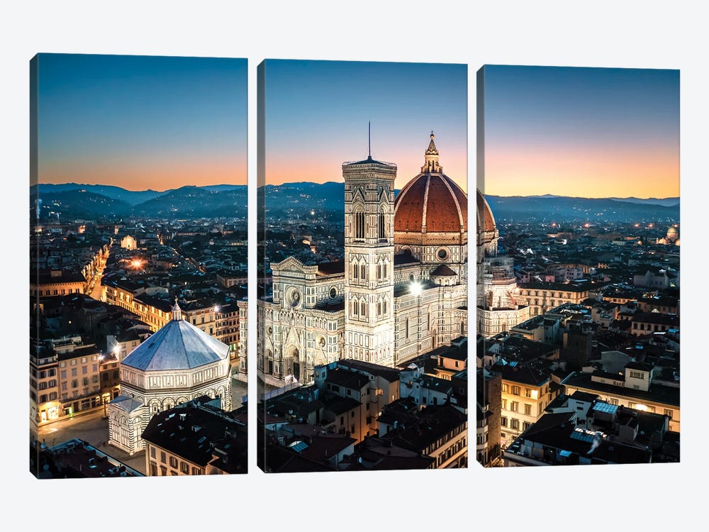 Dusk Over The Cathedral Of Florence, Italy by Matteo Colombo 3-piece Canvas Art Print