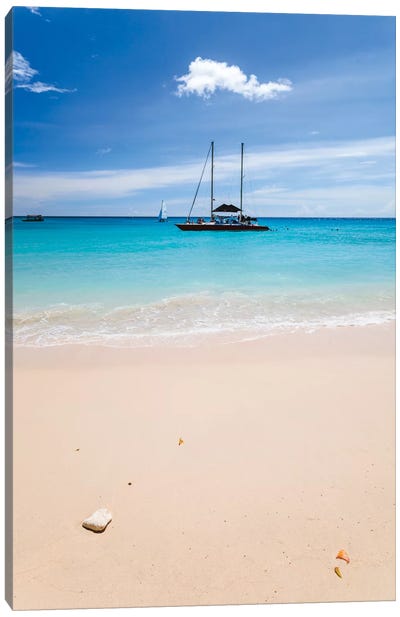 Anchored Yacht Off The Coast, Barbados, Lesser Antilles Canvas Art Print - Yachts