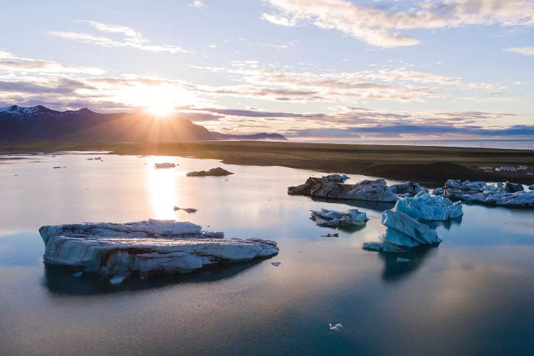 First Light Over The Icebergs Of Jokulsarlon, Iceland