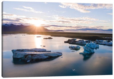 First Light Over The Icebergs Of Jokulsarlon, Iceland Canvas Art Print - Glacier & Iceberg Art