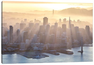 Foggy Sunset Over Downtown San Francisco Canvas Art Print - Sunrises & Sunsets Scenic Photography