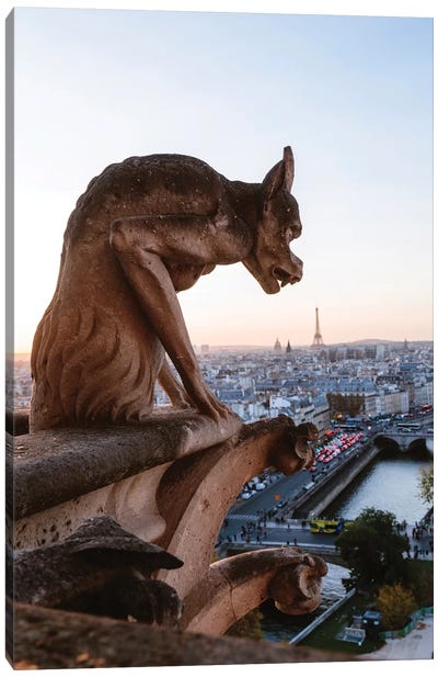 Gargoyle On Notre Dame Cathedral, Paris Canvas Art Print - Sculpture & Statue Art