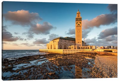 Sunset At The Mosque, Casablanca II Canvas Art Print - Morocco