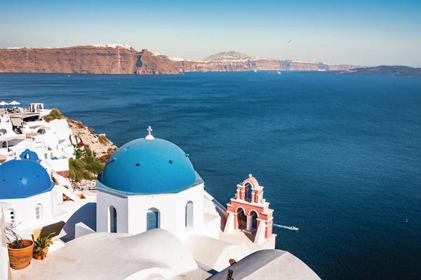 Blue Domed Church Santorini: Santorini And The Blue Aegean Sea by Matteo Colombo