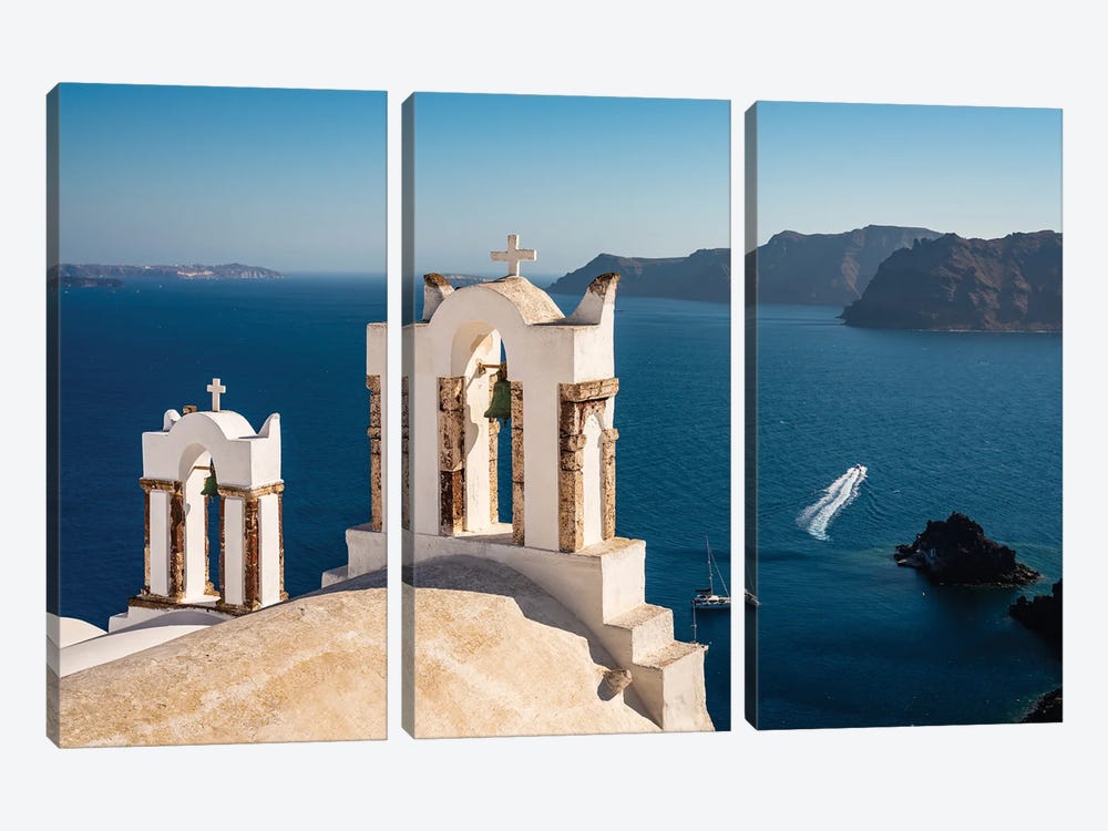 Bell Tower And Blue Sea, Santorini by Matteo Colombo 3-piece Canvas Artwork