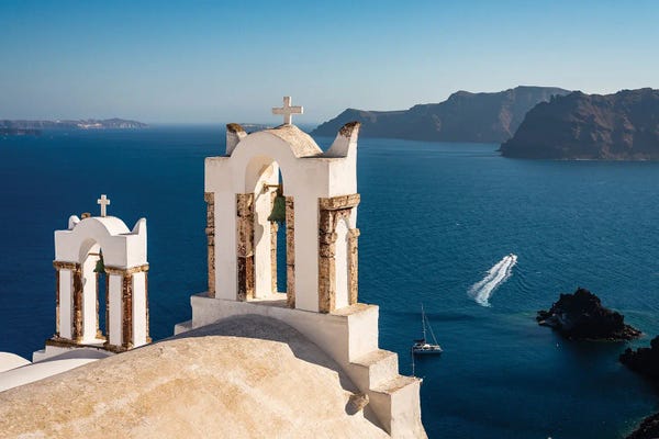 Domes: Bell Tower And Blue Sea, Santorini by Matteo Colombo