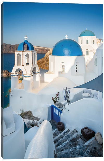 Iconic Blue Church, Santorini Canvas Art Print - Famous Places of Worship