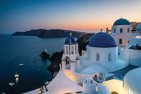 Blue Domed Church Santorini: Memories Of Santorini II by Matteo Colombo