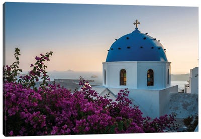 Blue Church Sunset, Santorini II Canvas Art Print - Famous Places of Worship