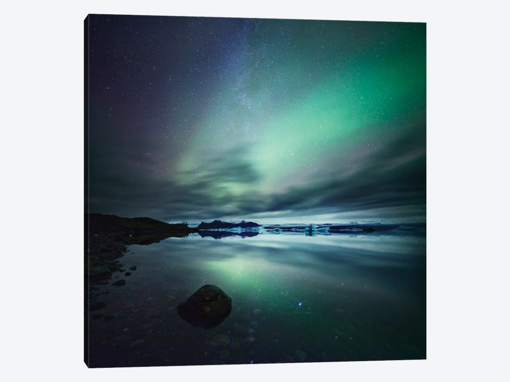 Aurora Borealis (Northern Lights) Over Glacial Lagoon, Iceland by Matteo Colombo 1-piece Canvas Artwork