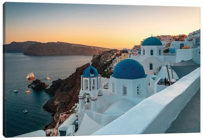 Colorful Sunset In Oia, Santorini Canvas Art Print - Famous Places of Worship