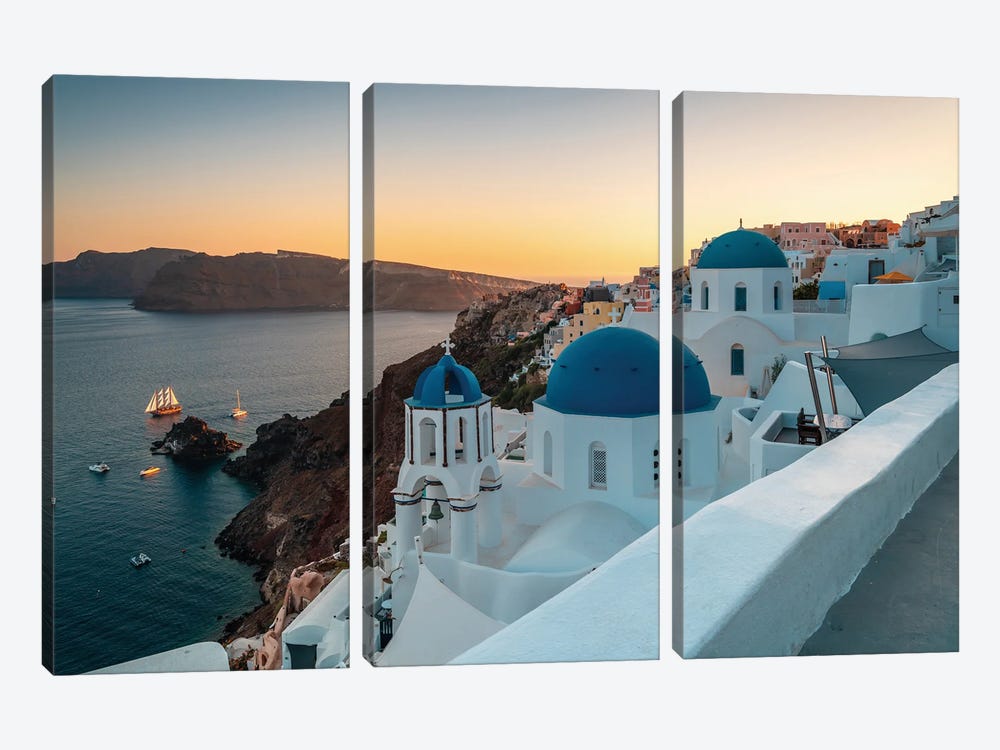 Colorful Sunset In Oia, Santorini by Matteo Colombo 3-piece Art Print