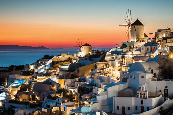 Domes: Romantic Sunset In Santorini, Greece by Matteo Colombo