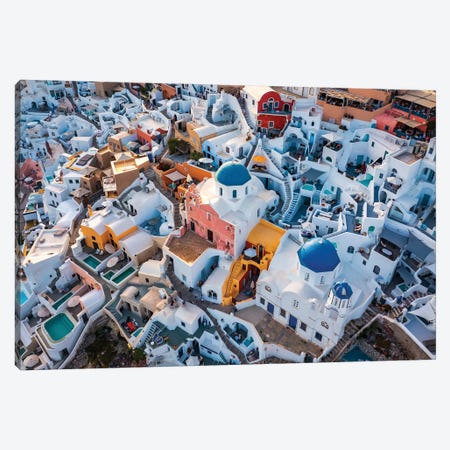 Aerial View Over Oia, Santorini Canvas Print #TEO1415} by Matteo Colombo Art Print