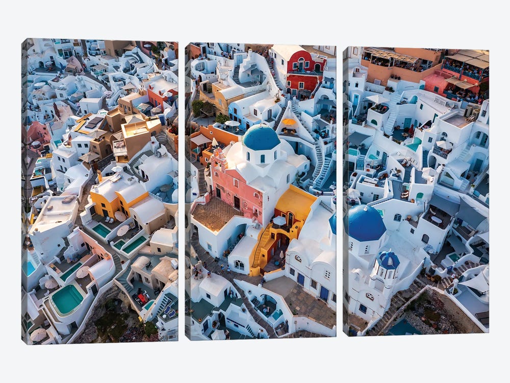 Aerial View Over Oia, Santorini by Matteo Colombo 3-piece Canvas Art