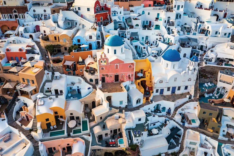 Blue Domes And Colorful Houses, Santorini