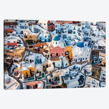 Blue Domes And Colorful Houses, Santorini Canvas Print #TEO1416} by Matteo Colombo Art Print