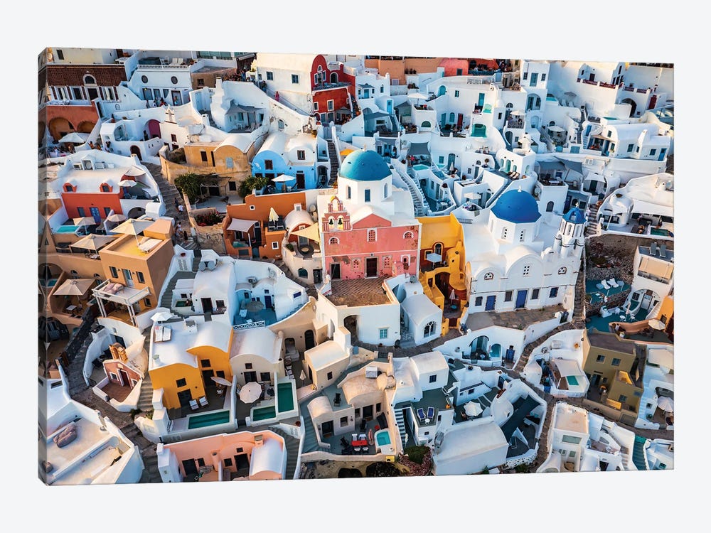 Blue Domes And Colorful Houses, Santorini by Matteo Colombo 1-piece Canvas Art Print