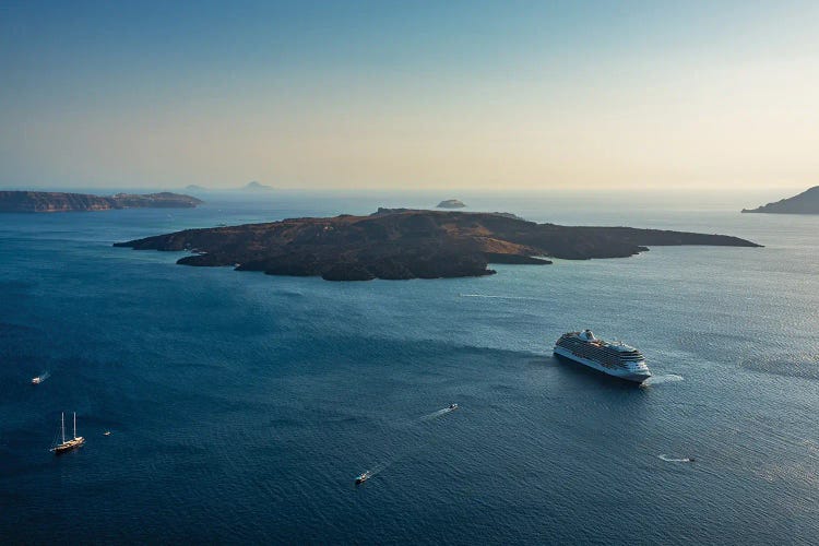 Volcano And Cruise Ship, Santorini