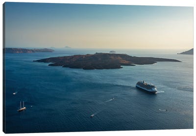 Volcano And Cruise Ship, Santorini Canvas Art Print - Cruise Ship Art