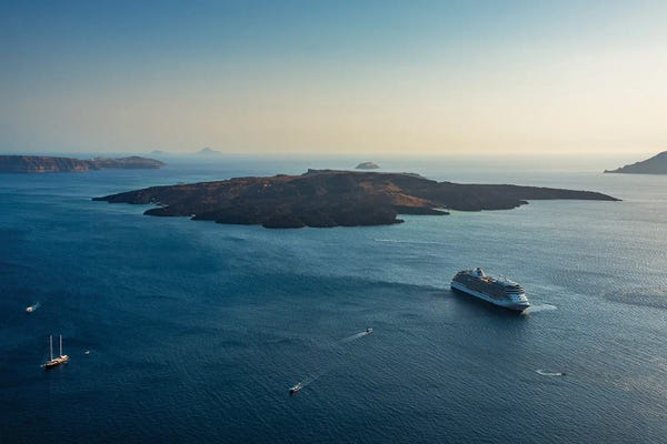 Volcano And Cruise Ship, Santorini