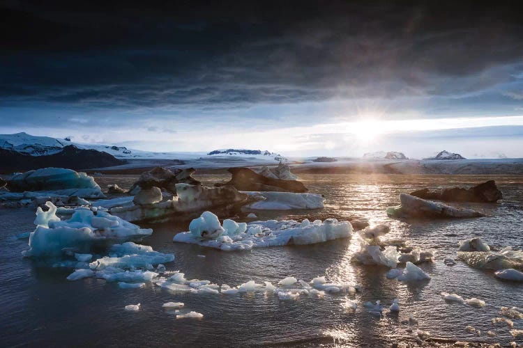 Midnight Sun On The Glacial Lagoon, Iceland