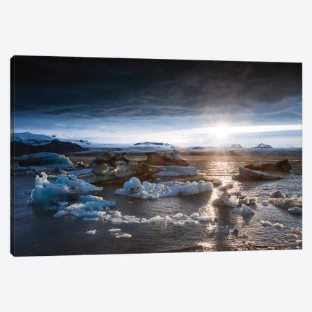Midnight Sun On The Glacial Lagoon, Iceland Canvas Print #TEO141} by Matteo Colombo Art Print