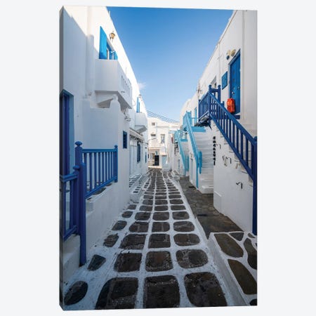 Blue Alley In Mykonos, Greece Canvas Print #TEO1428} by Matteo Colombo Art Print