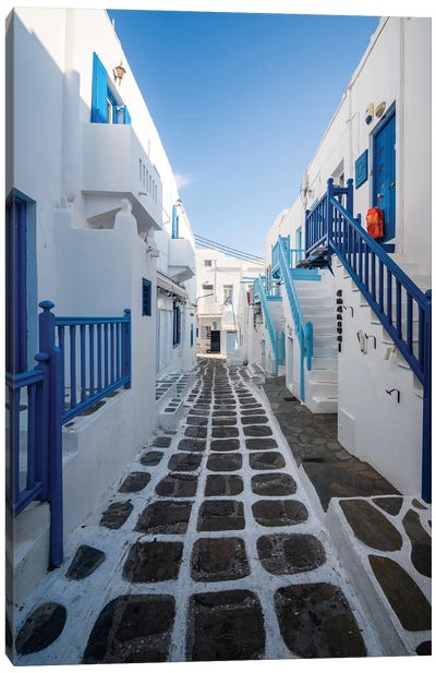 Blue Alley In Mykonos, Greece Canvas Art Print - Mykonos Art