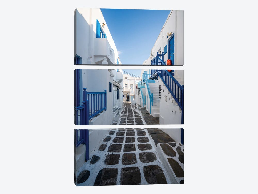 Blue Alley In Mykonos, Greece by Matteo Colombo 3-piece Canvas Wall Art