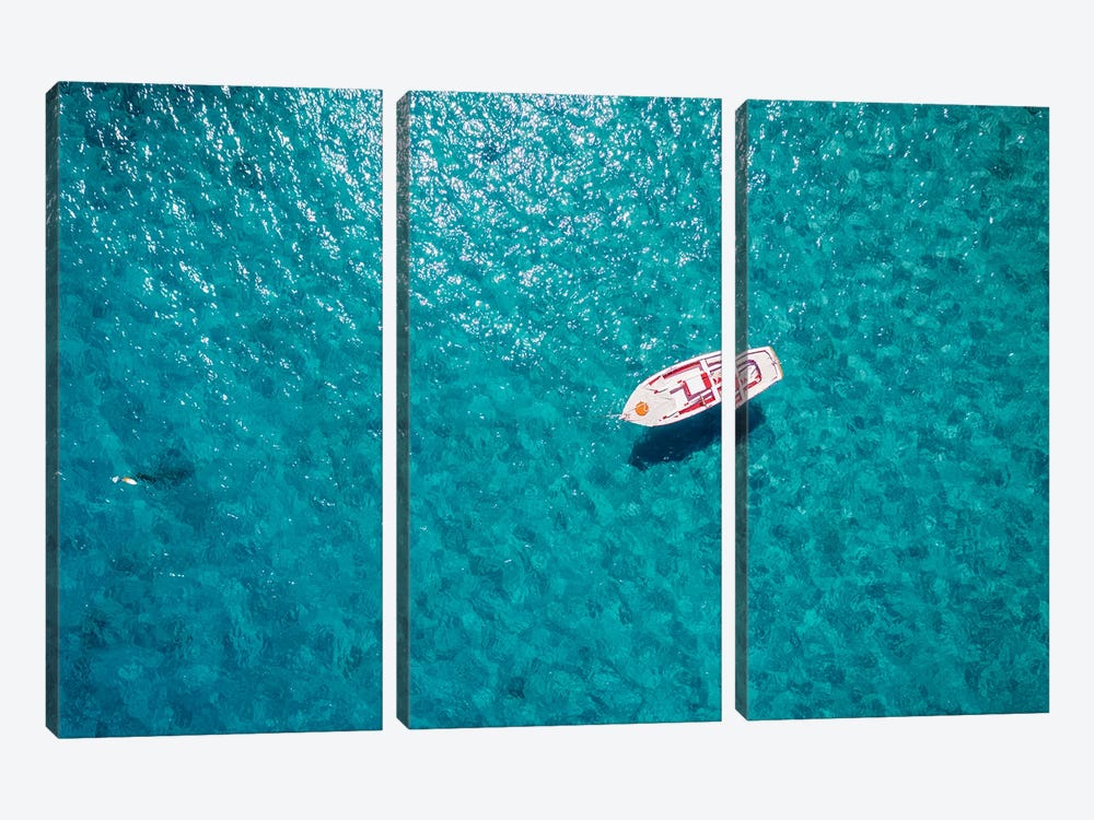 Boat In The Blue Mediterranean Sea by Matteo Colombo 3-piece Canvas Art