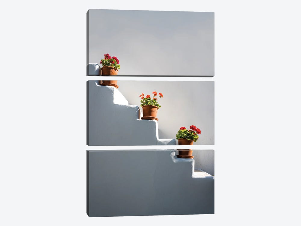 Staircase With Flowers, Greece by Matteo Colombo 3-piece Canvas Art Print
