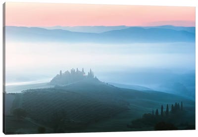 Misty Dawn Over Belvedere, Tuscany Canvas Art Print - Tuscany Art