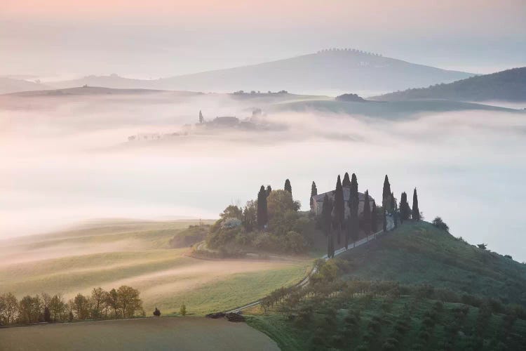 Misty Sunrise Over Farmhouse, Tuscany, Italy