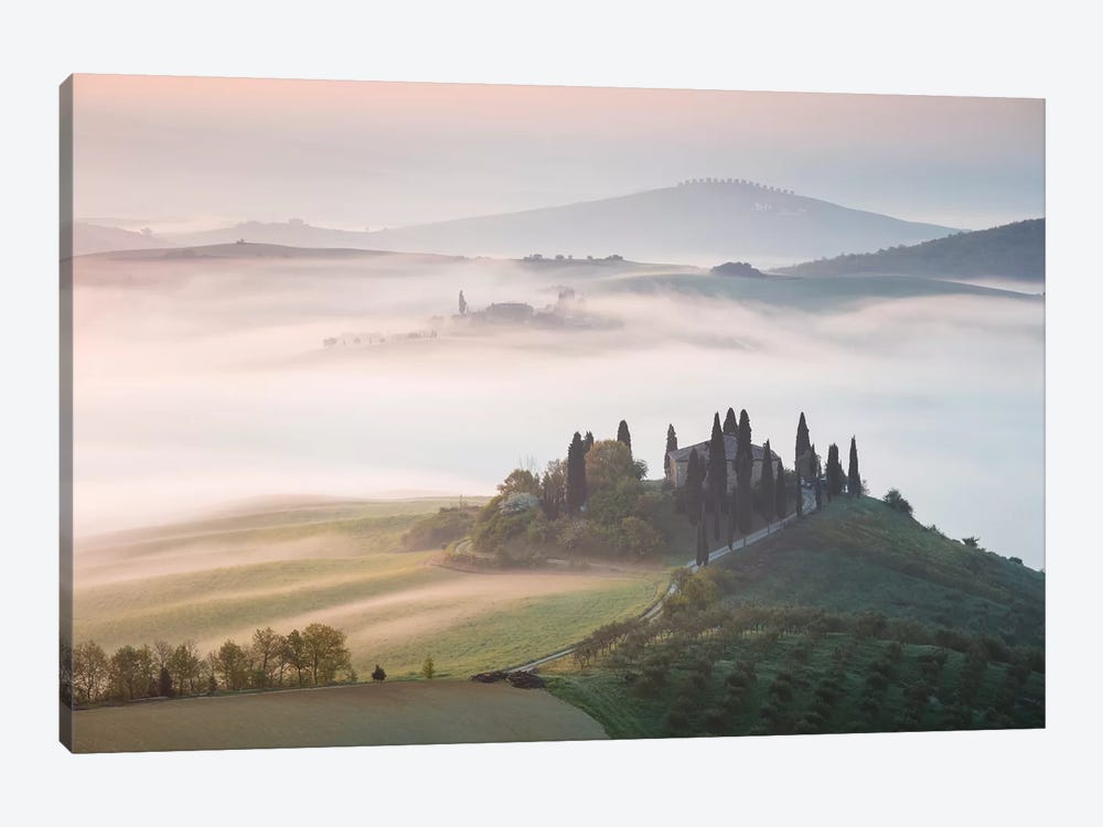 Misty Sunrise Over Farmhouse, Tuscany, Italy by Matteo Colombo 1-piece Art Print