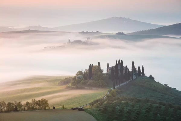 Villages & Towns: Misty Sunrise Over Farmhouse, Tuscany, Italy by Matteo Colombo