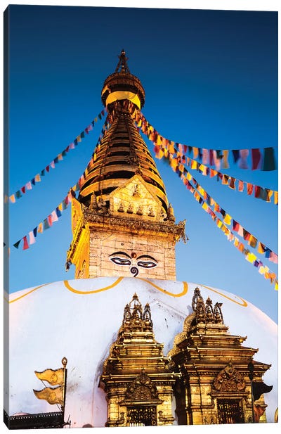 Monkey Temple At Dawn, Kathmandu, Nepal Canvas Art Print - Churches & Places of Worship
