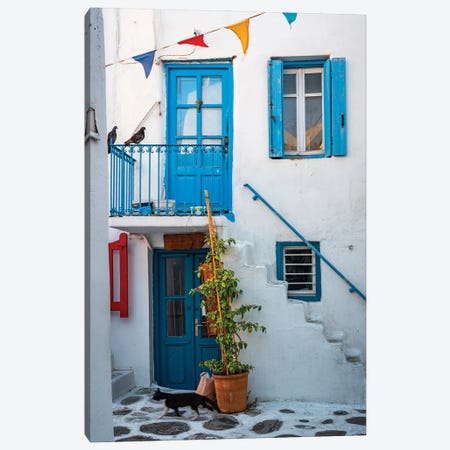 Cat In The Old Town, Mykonos, Greece Canvas Print #TEO1484} by Matteo Colombo Canvas Artwork