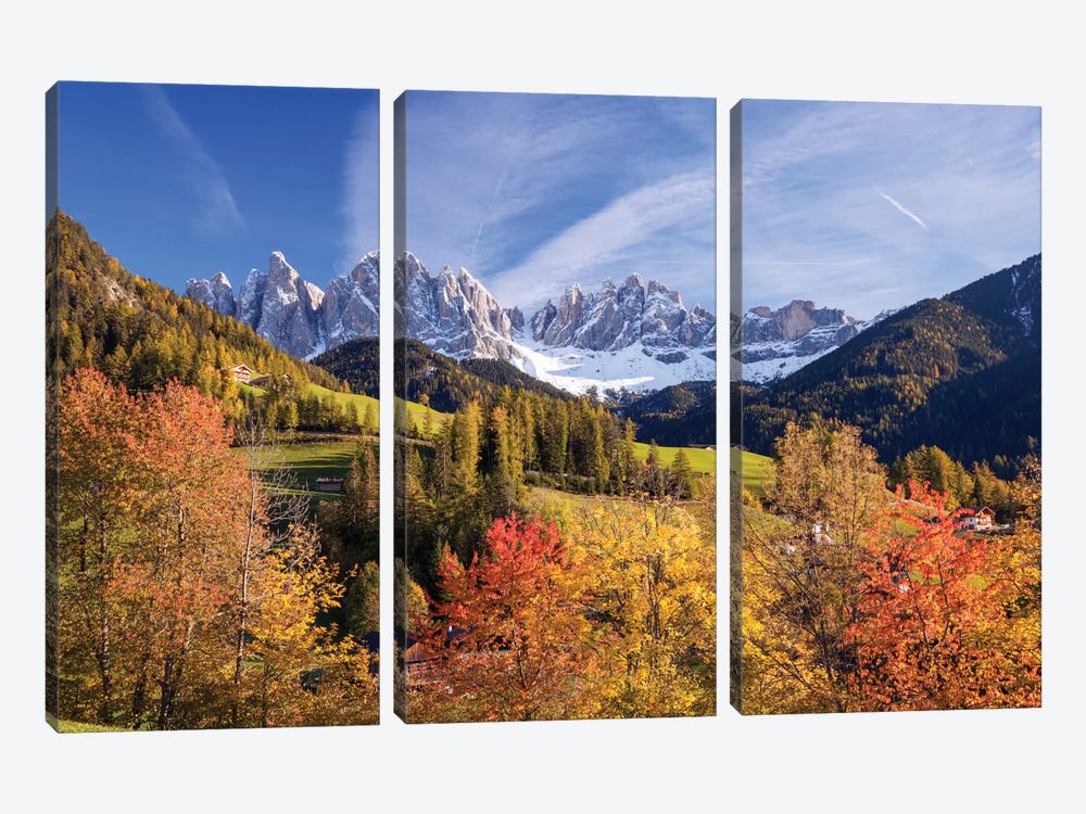 Autumn Landscape I, Odle/Geisler Group, Dolomites, Val di Funes, South Tyrol Province, Italy by Matteo Colombo 3-piece Canvas Art Print