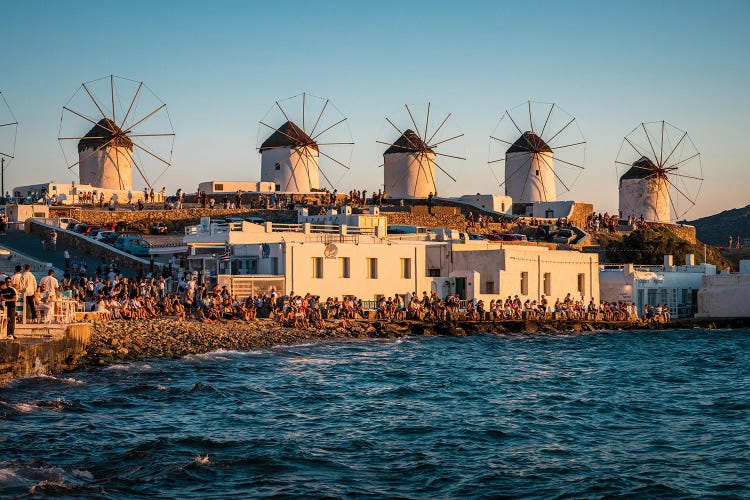 Windmills At Sunset, Mykonos, Greece