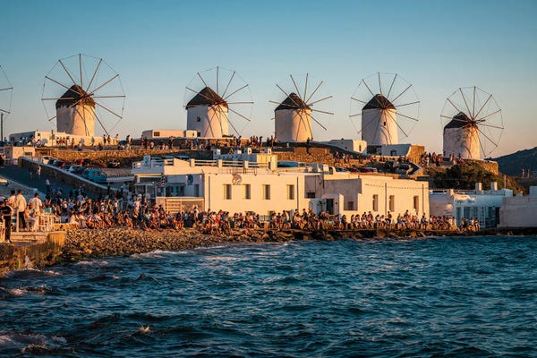 Windmills At Sunset, Mykonos, Greece