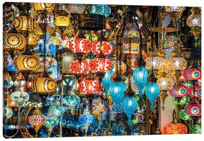 Colorful Lamps At The Bazaar, Istanbul Canvas Art Print - Turkey Art