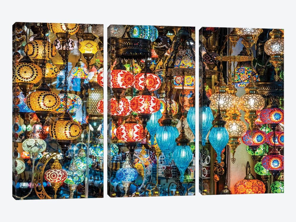 Colorful Lamps At The Bazaar, Istanbul by Matteo Colombo 3-piece Canvas Art Print