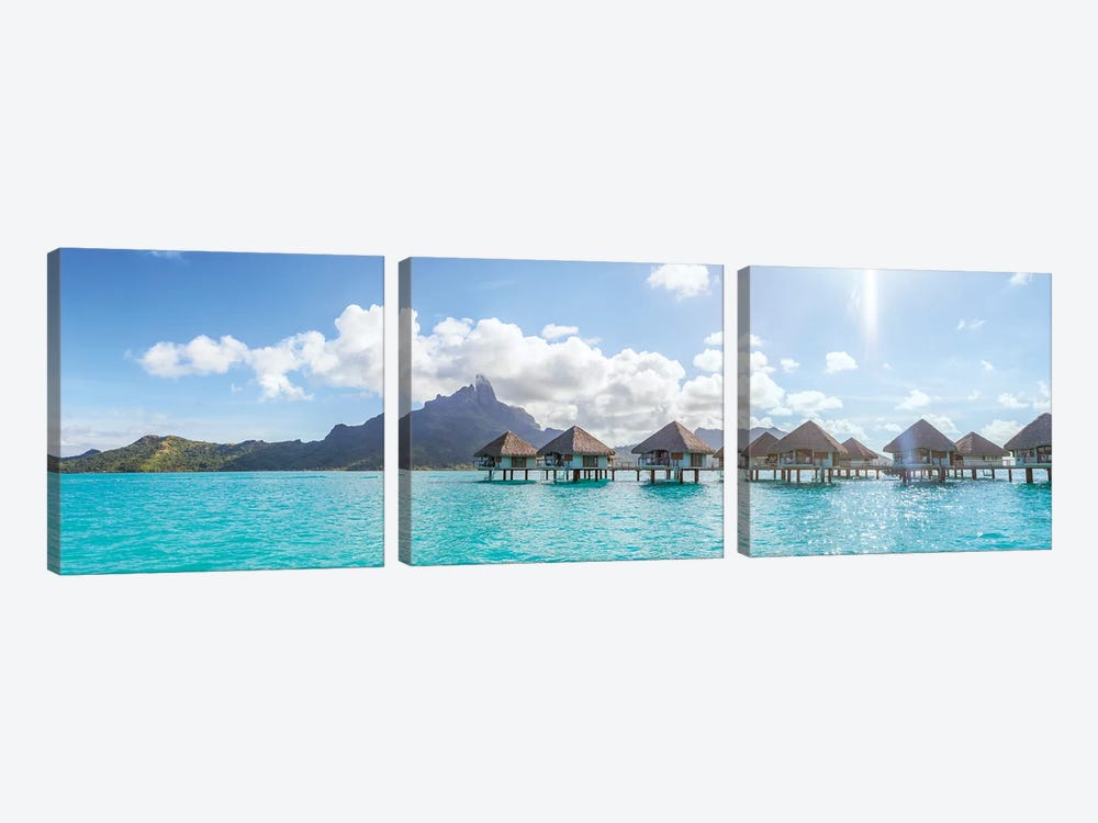 Panoramic Of Bungalows In Bora Bora by Matteo Colombo 3-piece Canvas Wall Art