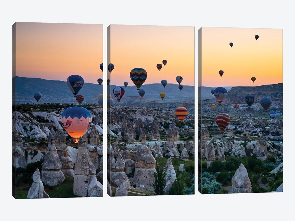Balloons At Sunrise In Cappadocia, Turkey by Matteo Colombo 3-piece Canvas Artwork